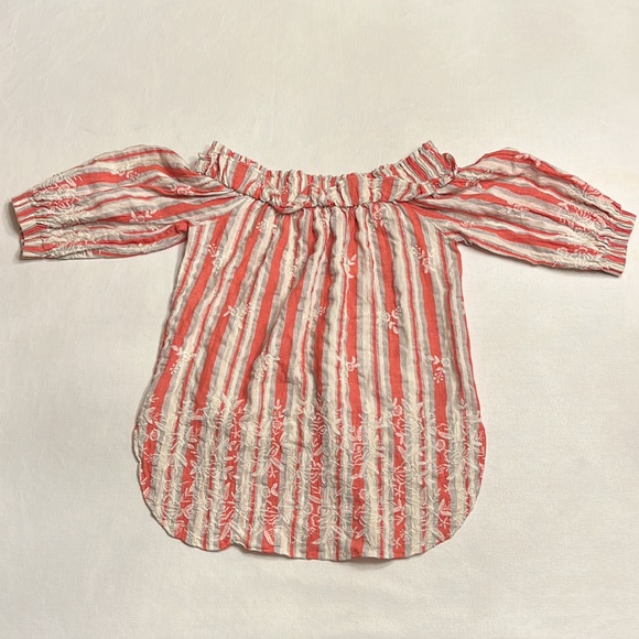 🟢 MISA Los Angeles Coral Grey & White Stripe Embroidered Off Shoulder Top - Picture 2 of 6